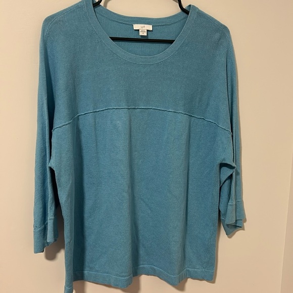 J Jill 47% Linen Light Blue Sweater Top Size Medium Fall Winter - Picture 1 of 4